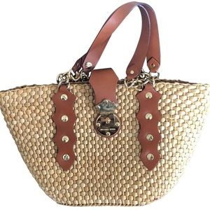 Michael Kors Santorini Cognac Wicker/Rattan Tote